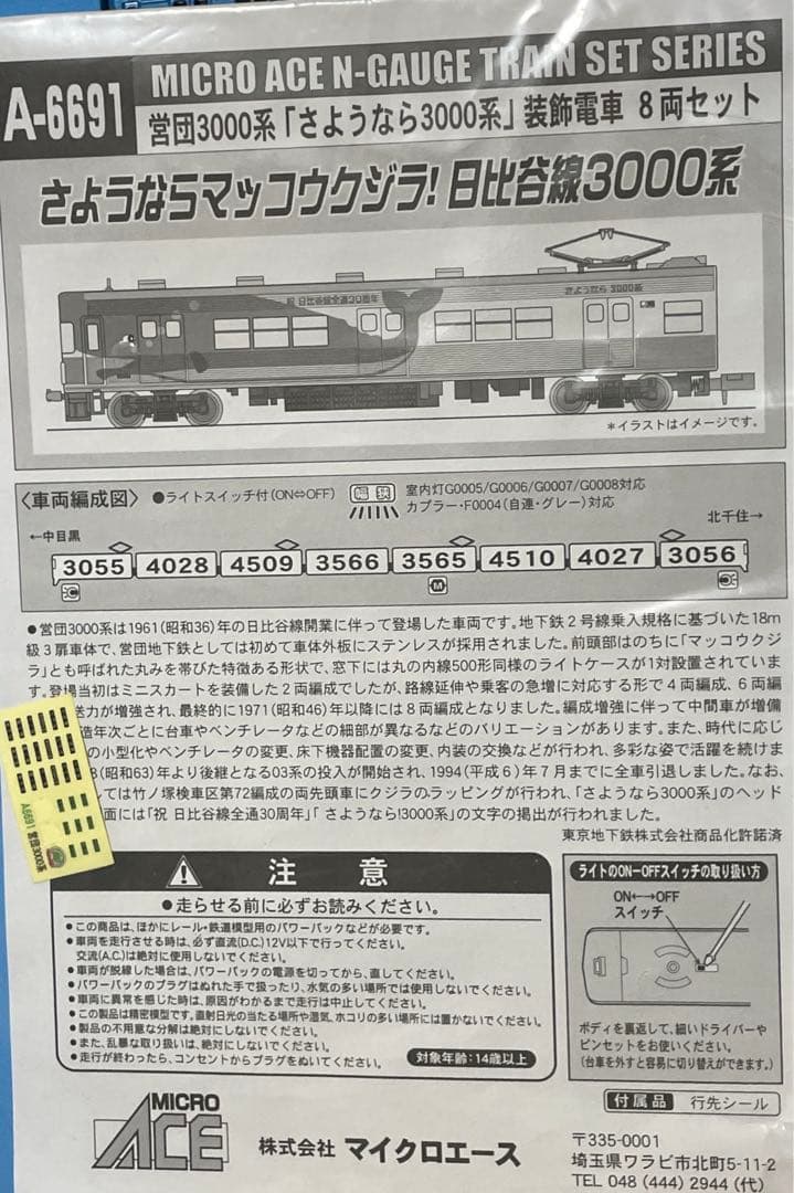 マイクロエース A6691 営団地下鉄 3000系 日比谷線 さよなら3000系