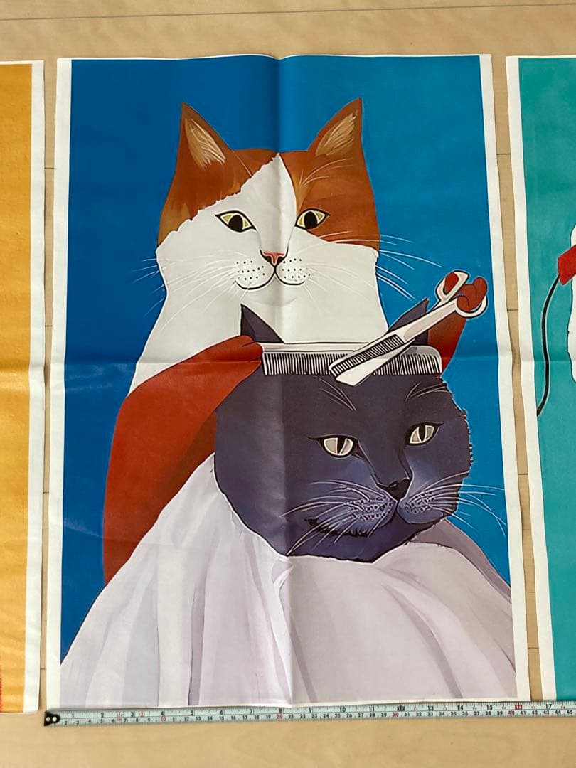 ネコ雑貨　防水生地　猫　美容院　床屋　ポスター　キャンパスアート　美容師ネ　コ