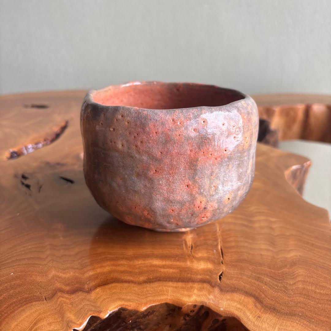 赤楽茶碗 吉村楽入造 楽入窯 楽焼 抹茶碗 茶道具 共箱(140)