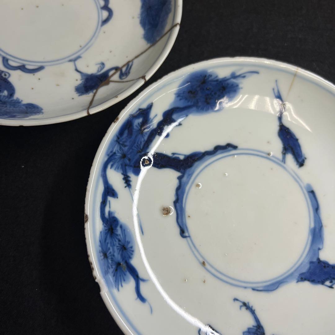 中国明時代　古染付中皿9枚　木箱付　直径約15.5㎝東Y8-0114☆2Fトウル