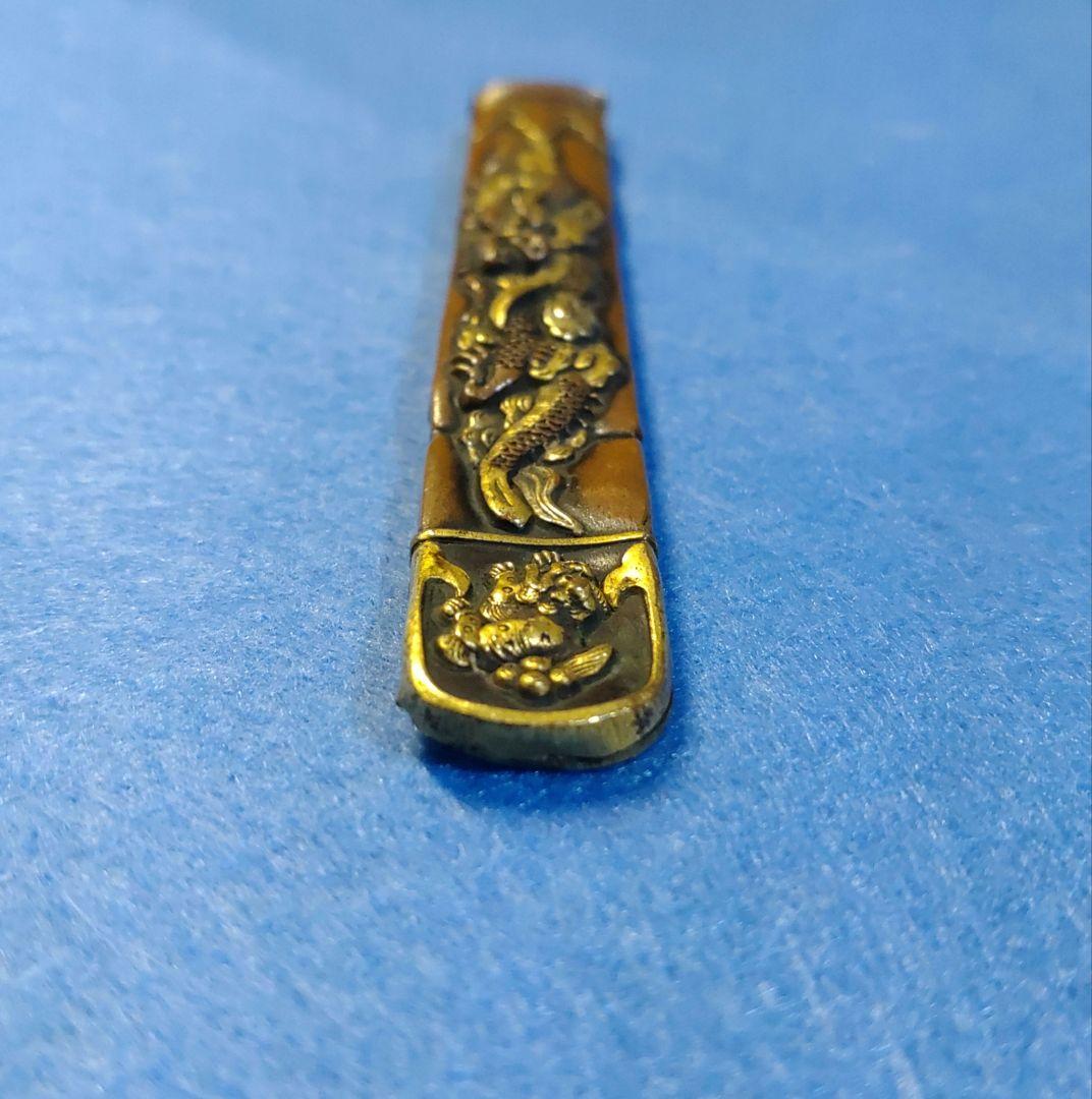 小柄　雲龍図　金銀象嵌　唐獅子