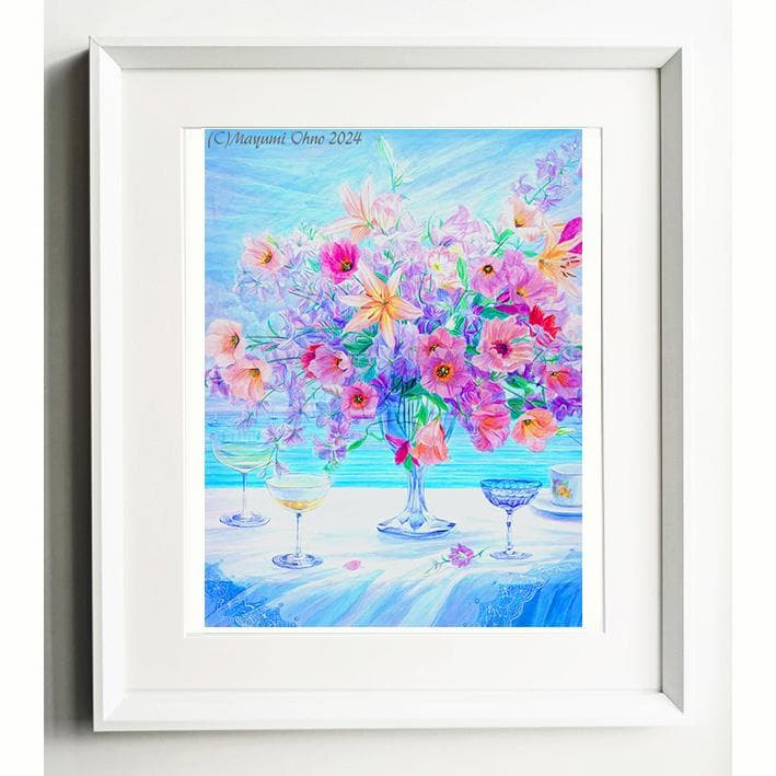 花　フラワー　水彩画　ブルー　ピンク　アートフラワー　青　フラワーアレンジメント