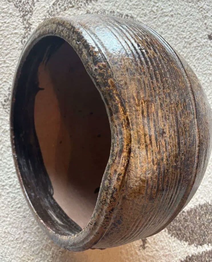 丹波焼　灰釉印花文甕　水差し花生け　骨董品アンティーク