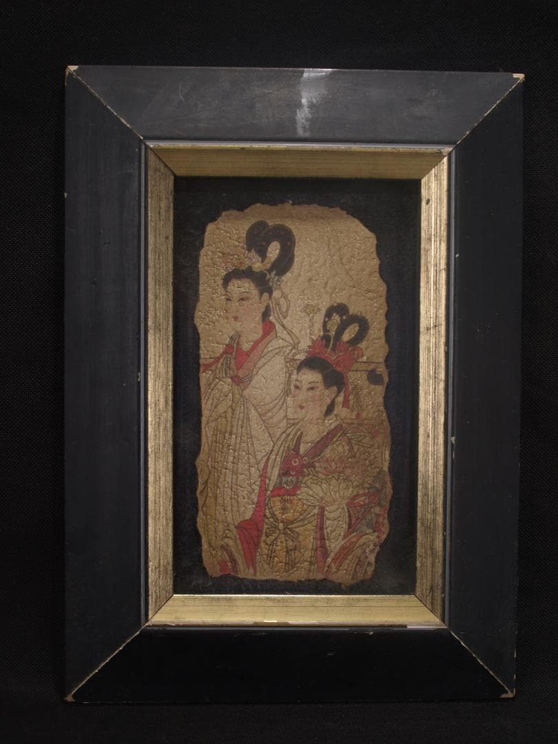 骨董市　掘り出し品中国　敦煌莫高窟壁画 人物像 発掘品 AK1796B8-3