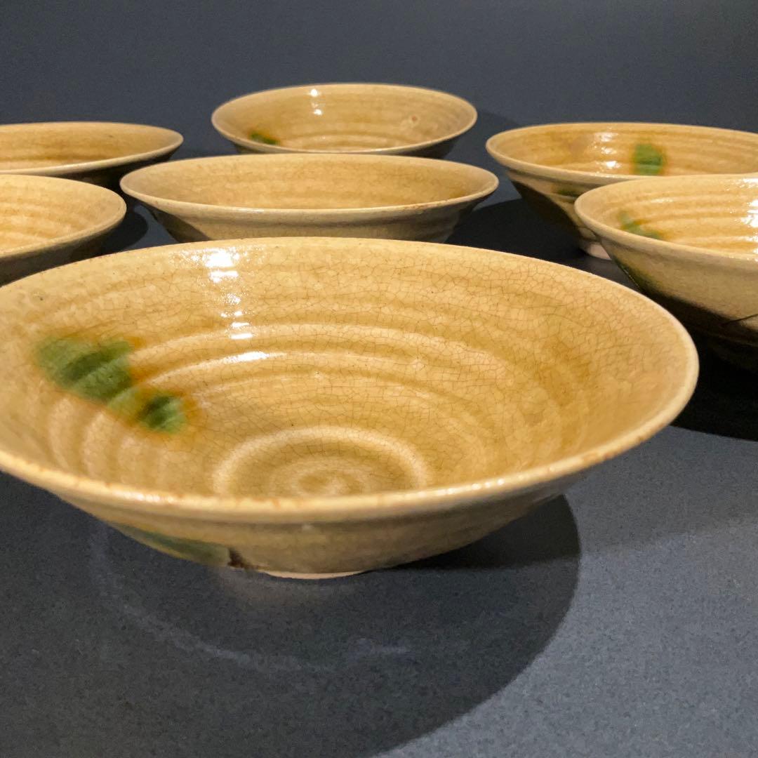 【茶道具】数茶碗20客　黄瀬戸平茶碗　竹仙　R1114お11