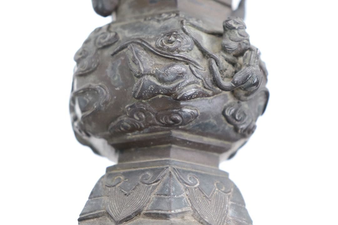 延秋作　飛天彫花入　銅製　高岡銅器　送料込み250702