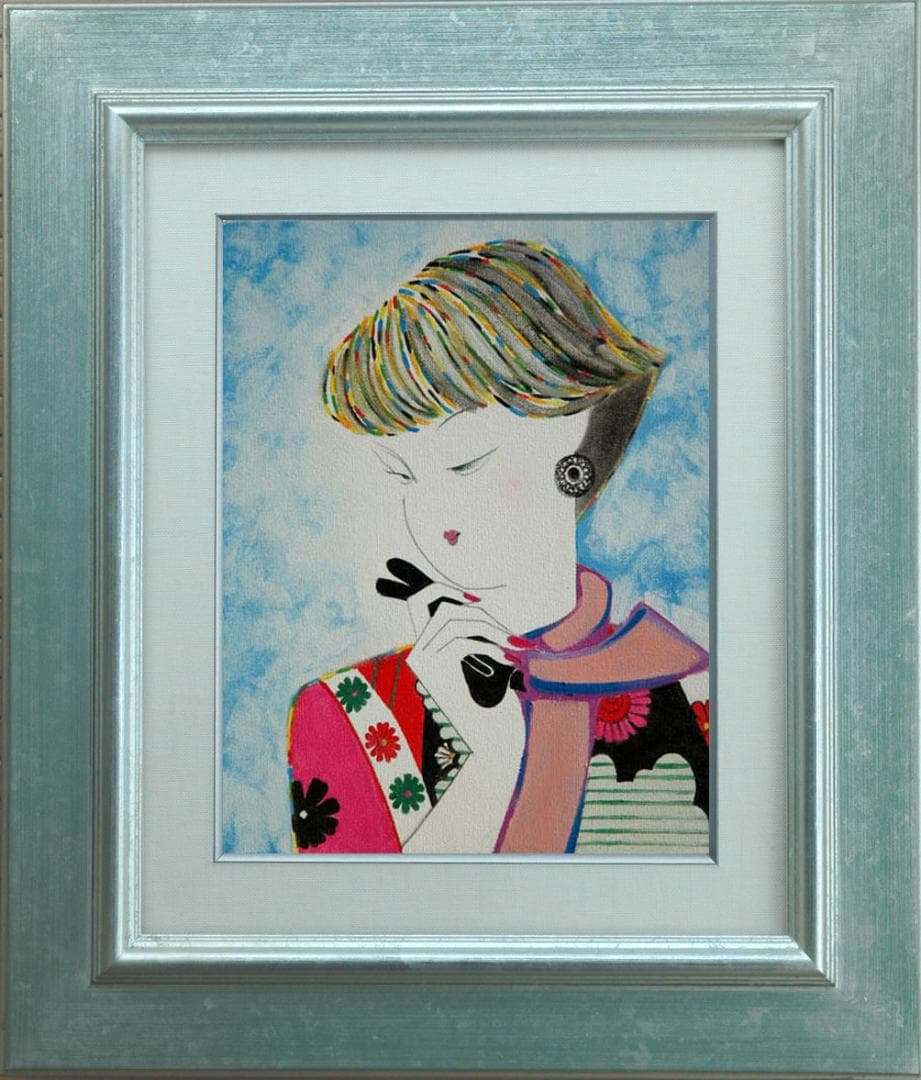 油絵 菅家令子 絵 絵画 インテリア (白) F3-010311 人物 女性像