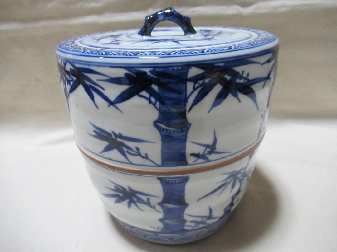 茶道具　曽根幸風造　染付胴紐竹絵　水指　共箱