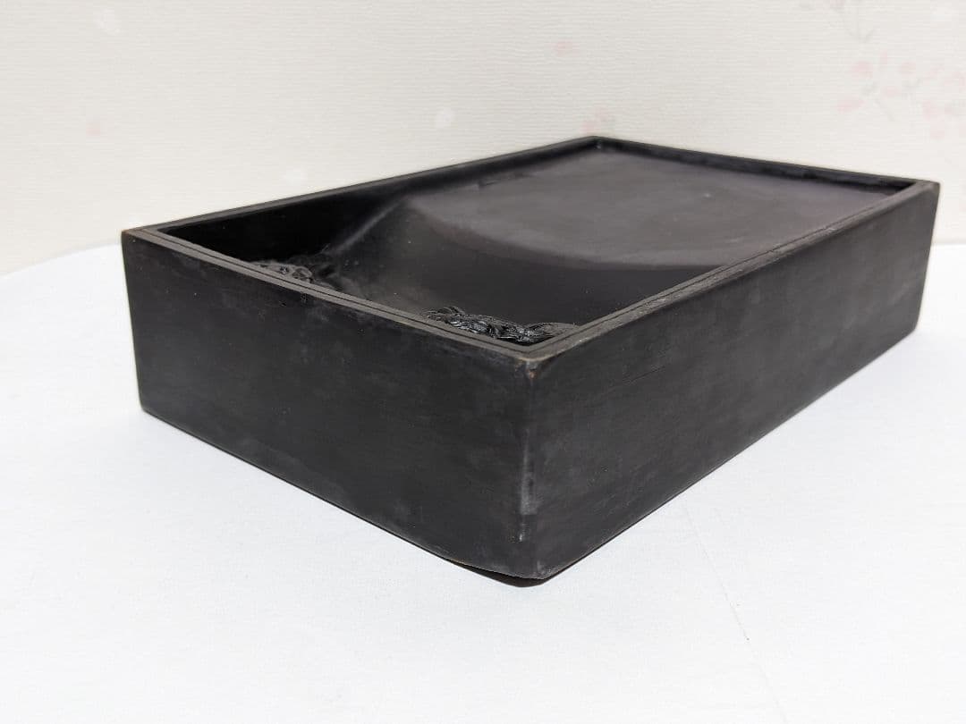 ♦中国 端州名硯 紫色 双龍 石眼 古硯 共箱入 端渓硯 文房四宝 美術品骨董品