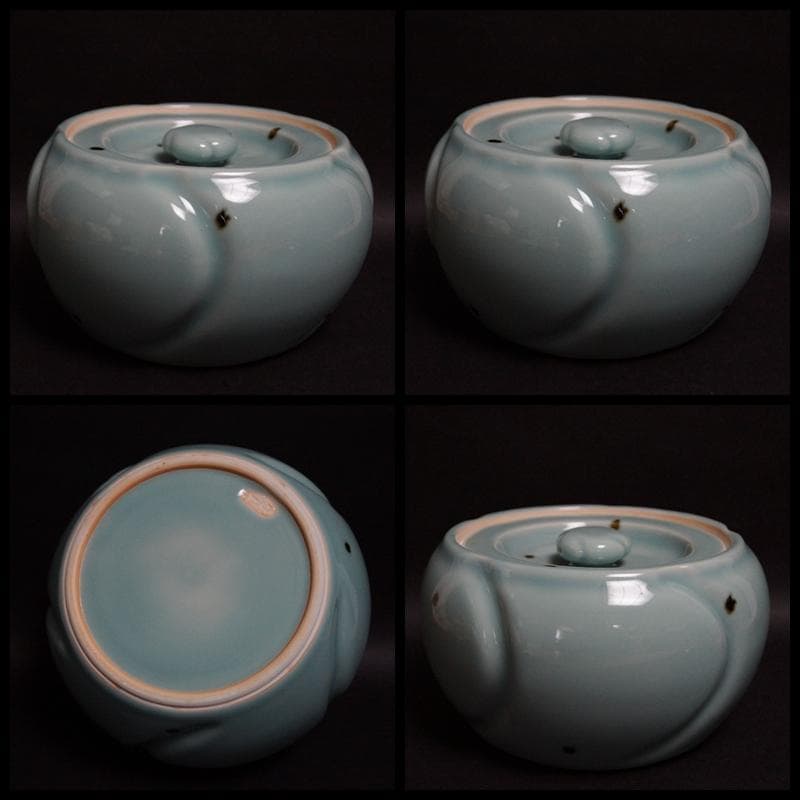 茶道具 貴山造 飛青磁 水指 捻梅水指 共箱 / 茶事 茶道具