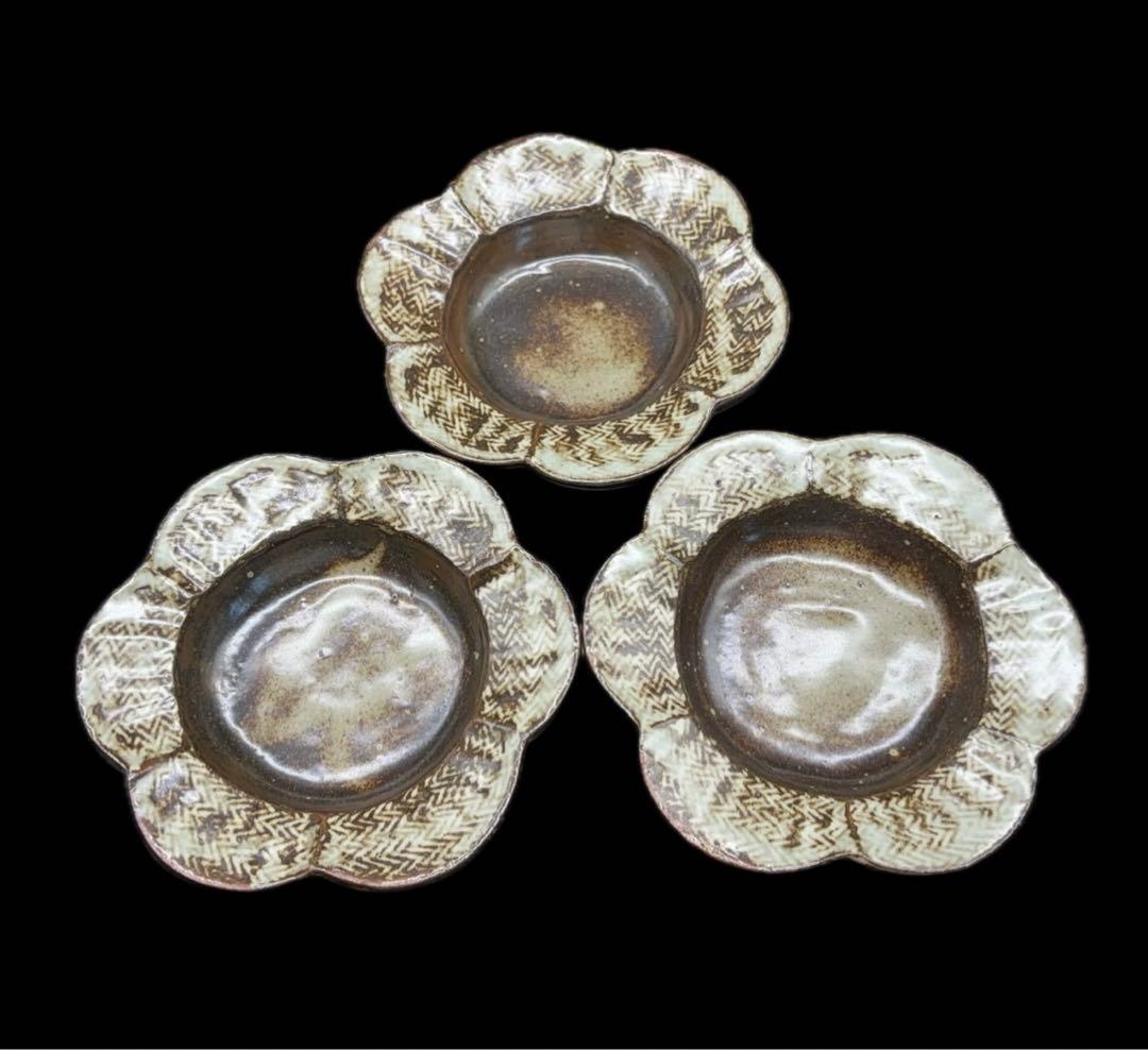 人間国宝 島岡達三 象嵌花型 皿 六枚組 共箱 益子焼 -412-