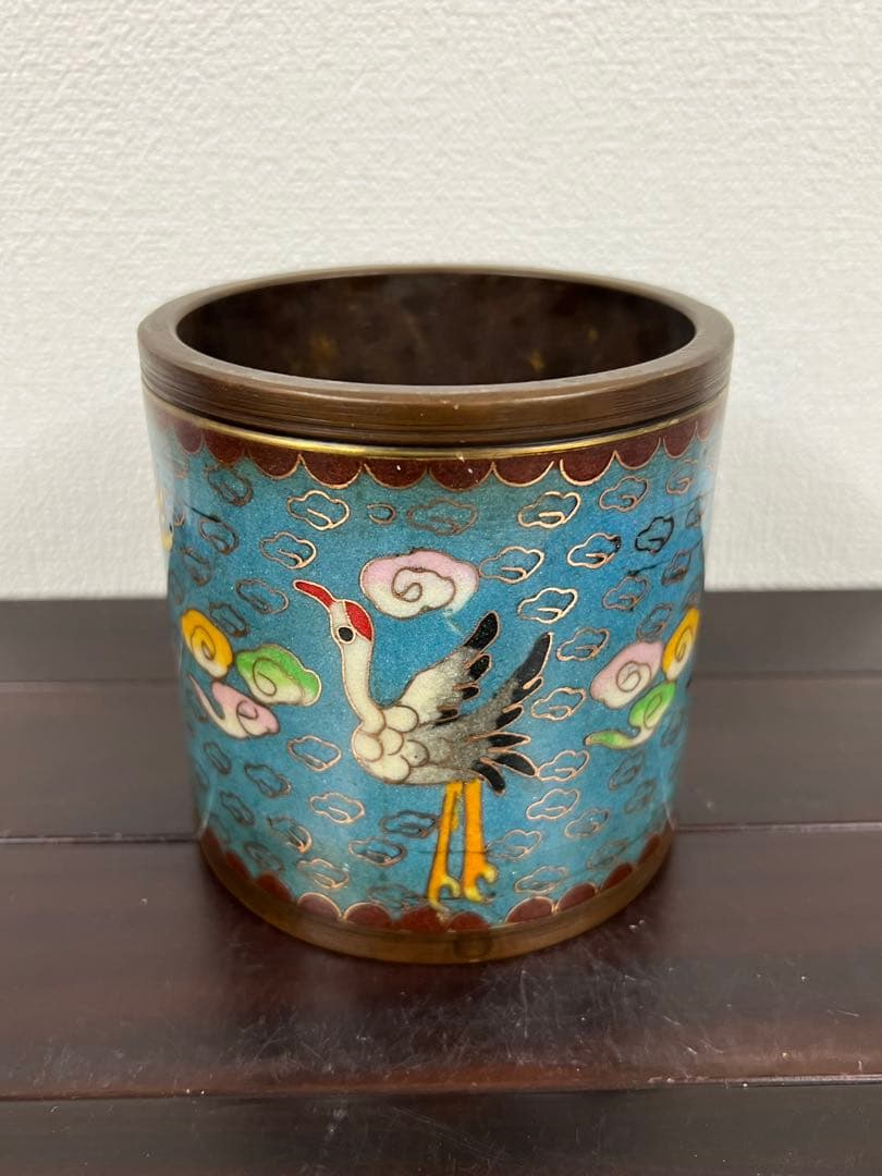 古美術　清時代七宝焼筆入　文房具【乾龍年製】在銘 西X4-4