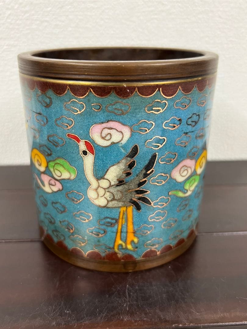 古美術　清時代七宝焼筆入　文房具【乾龍年製】在銘 西X4-4