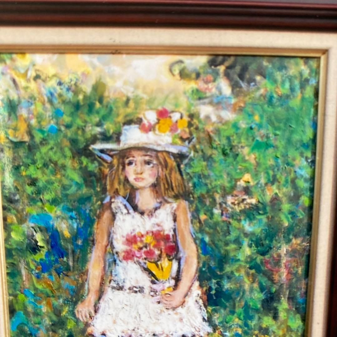 絵画　油彩画　油絵　「ブーケを持つ少女」F6号　菊地正則　額付き　美品　送料無料
