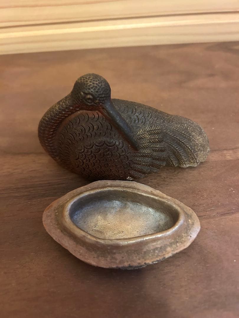 出来栄え良！平川正二 鶴の香合 備前焼