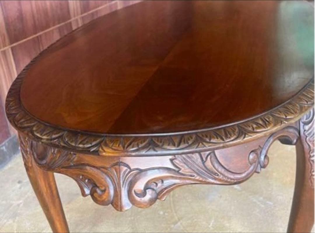 【匿名配送】猫足 楕円形★センターテーブル★彫 テーブル★アンティーク