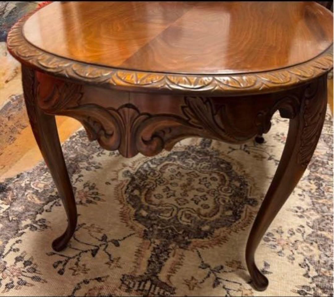 【匿名配送】猫足 楕円形★センターテーブル★彫 テーブル★アンティーク