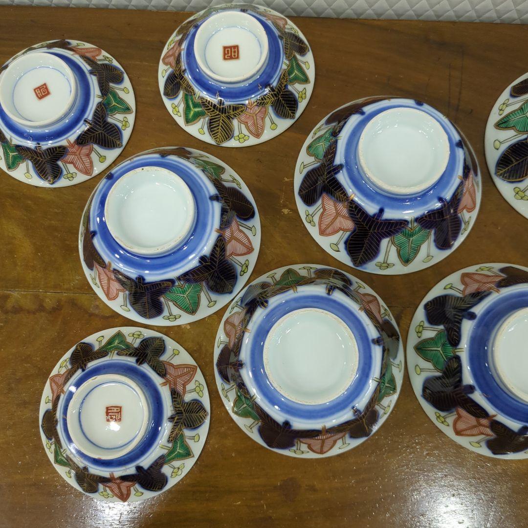 骨董 蓋茶碗 茶碗 陶器 色絵 煮物椀 向付 アンティーク 5つ〜