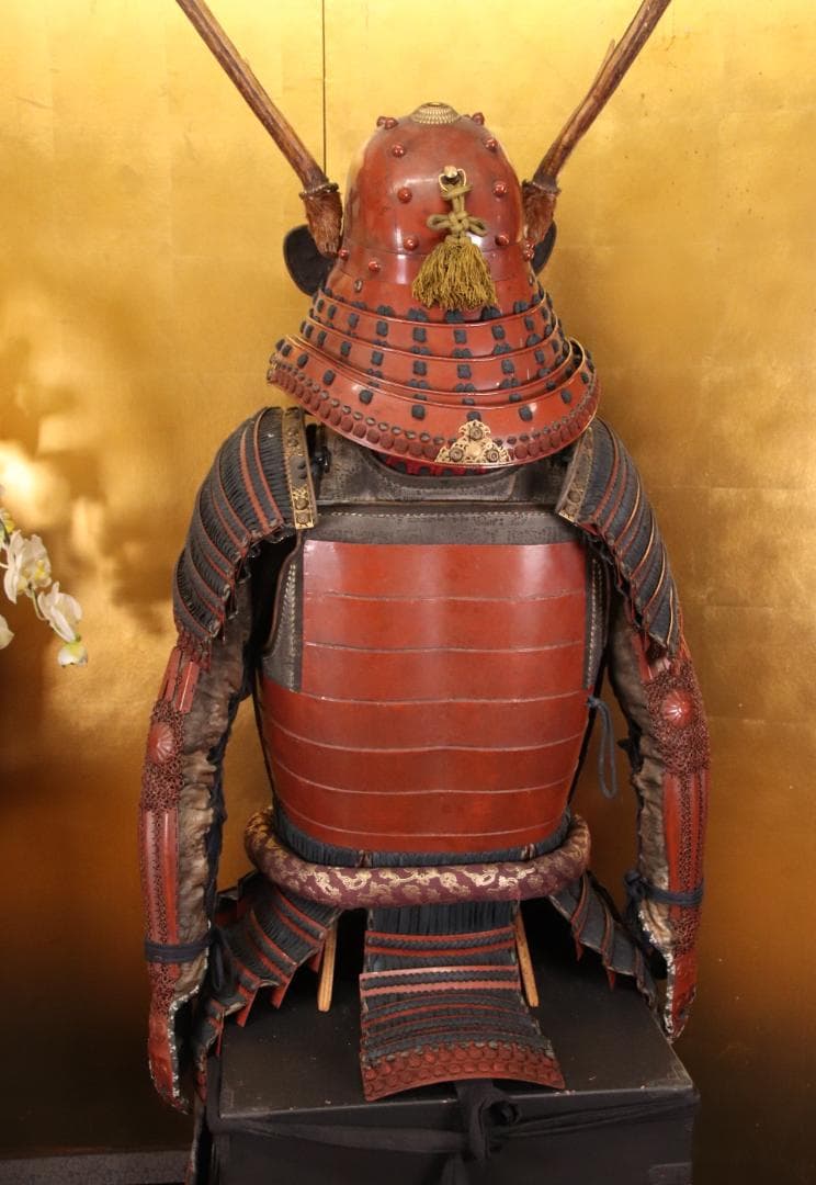 BY03　甲冑　丸に渡辺星紋　鹿角脇立　三日月前立　鎧櫃付　等身大　兜　武具