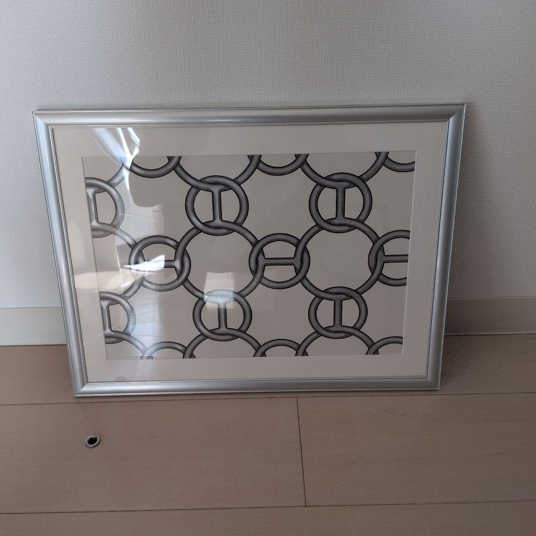 エルメス壁紙　シルバー 幾何学模様 写真額縁