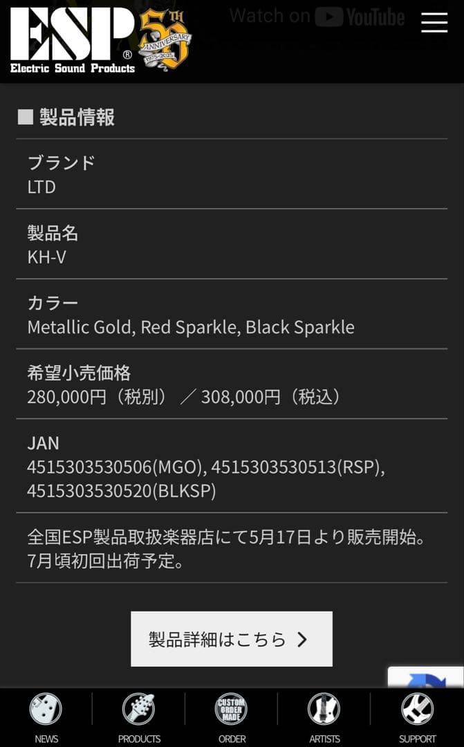 【美品】ESP LTD KH-V Black カーク・ハメット モデル