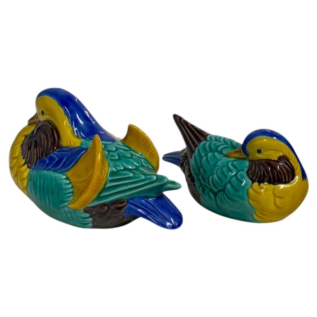 未使用品　九谷焼　木田弘之造　色釉　鴛鴦　オシドリ　おしどり　置物　25カ111