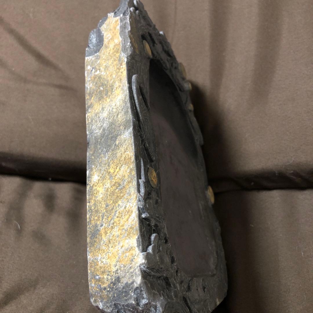 端渓名硯　中国　硯　石目高級硯石　石筋模様　石眼多数　中国古美術　骨董　松刻鶴刻