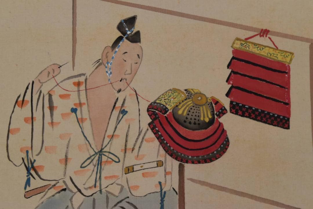 【真作】篁緒/鎧/繕い図/武具つくろい図/横物/掛軸/名家伝来/AA-896