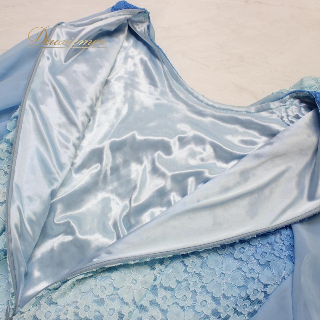 【美品 タグ付き社交ダンス衣装】ワンピース ドレス ACROSS 青 水色 花柄