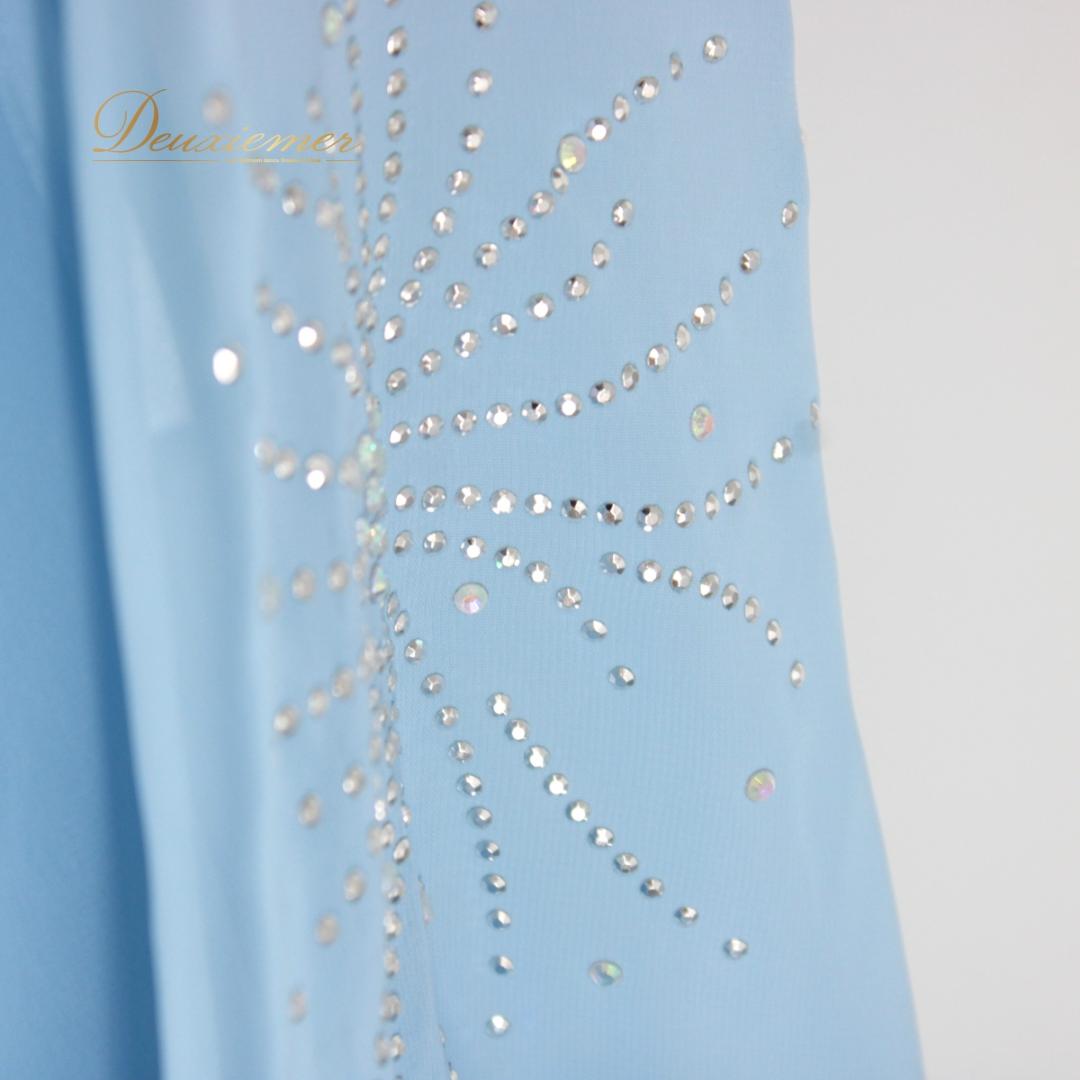 【美品 タグ付き社交ダンス衣装】ワンピース ドレス ACROSS 青 水色 花柄