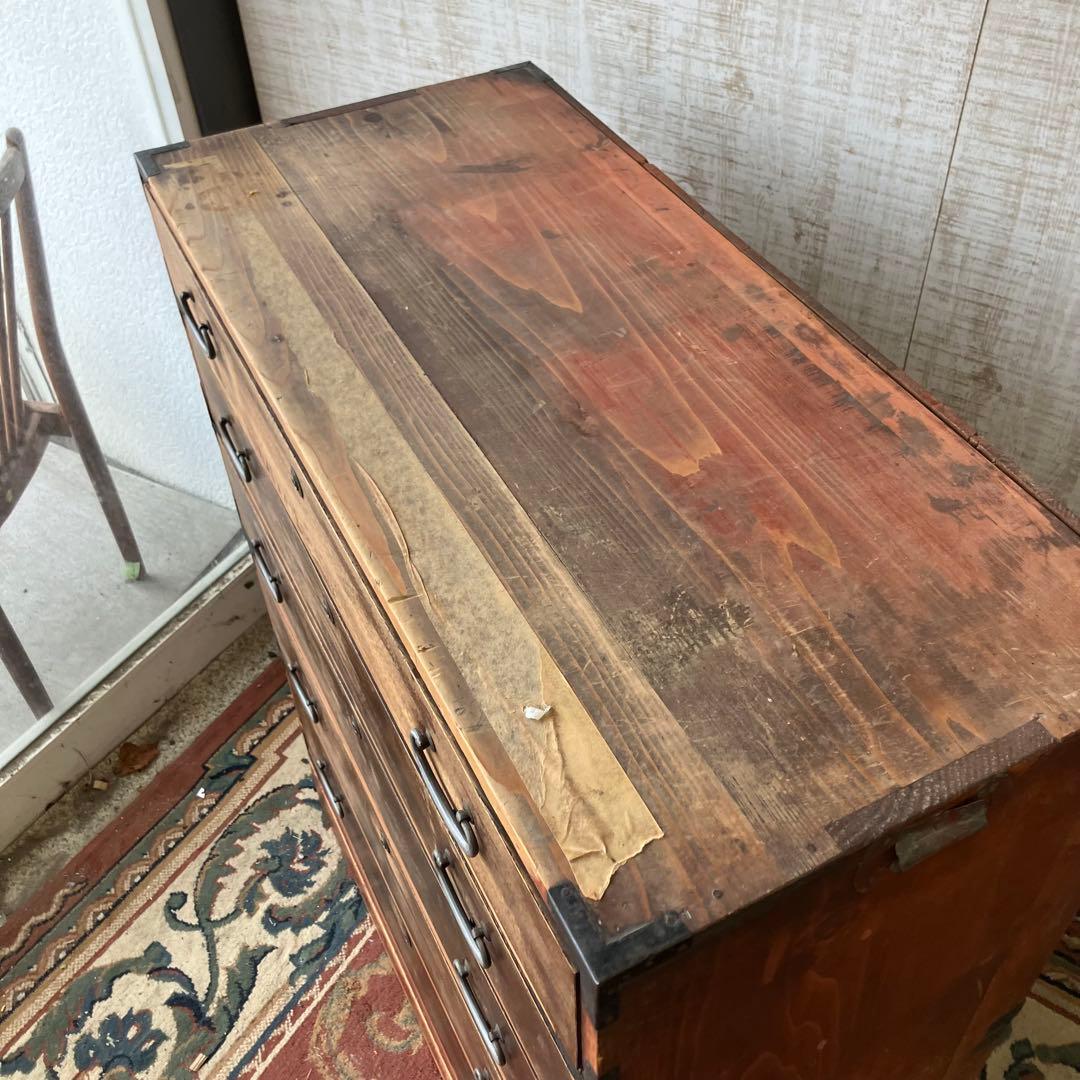 昭和レトロ 古家具 木製箪笥 5段 引き出し箪笥 シャビーな風合い ビンテージ