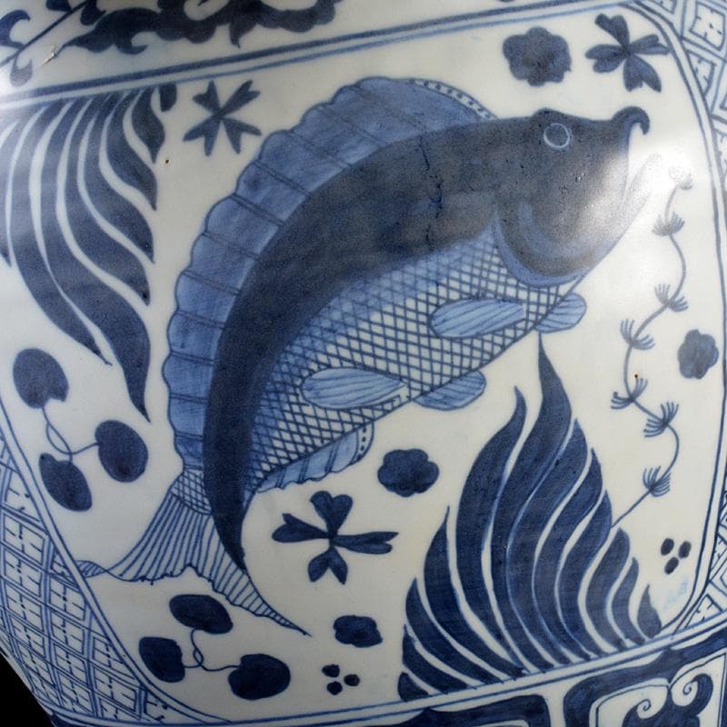 中国　青花　花卉魚藻文瓶　壷　C　R5596C