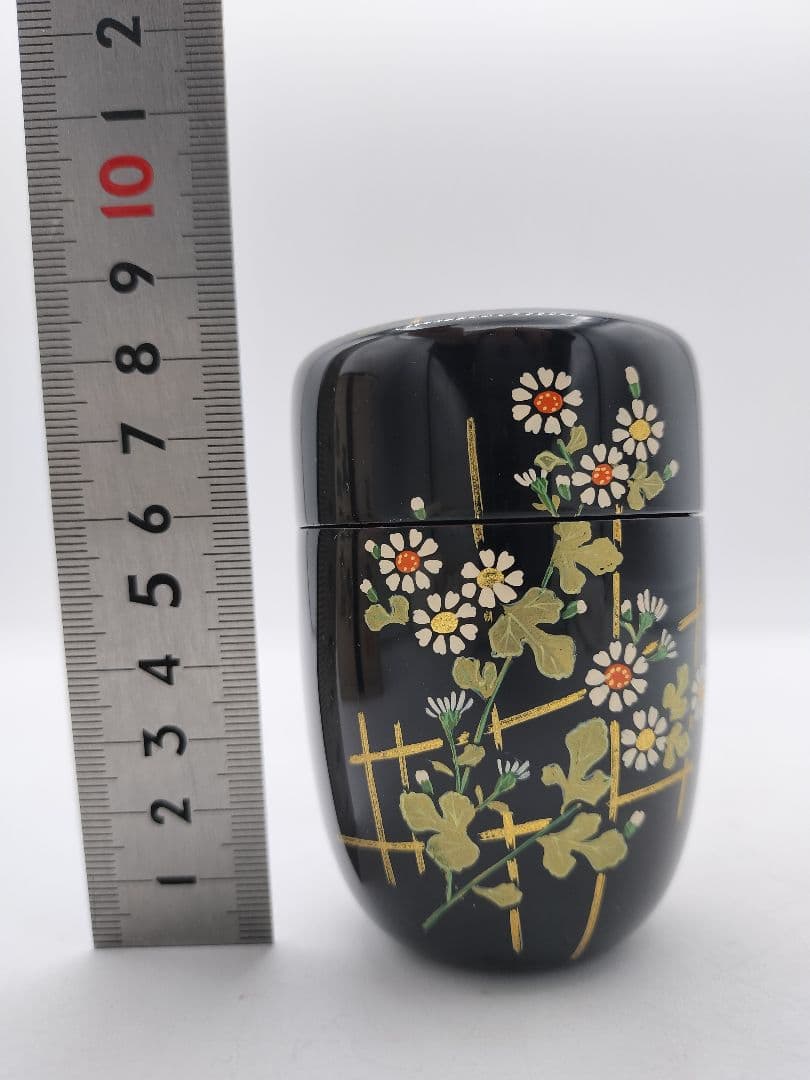 c547【新品・未使用】長棗 菊垣蒔絵 佐々木麗峰 木箱 茶道具