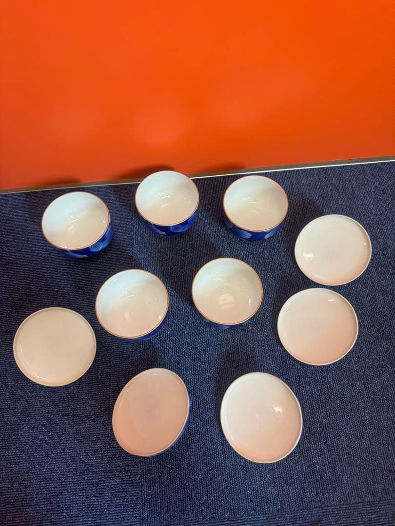 2031 深川製磁　葡萄瑠璃　湯呑蓋付　5客　金彩　未使用