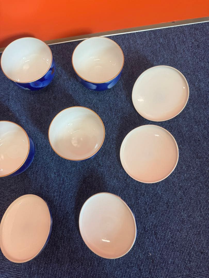 2031 深川製磁　葡萄瑠璃　湯呑蓋付　5客　金彩　未使用