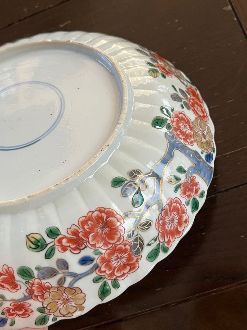 希少清朝初期　康熙年間　五彩　桜花輪花八寸皿　花籠　中国古玩古伊万里中国古美術