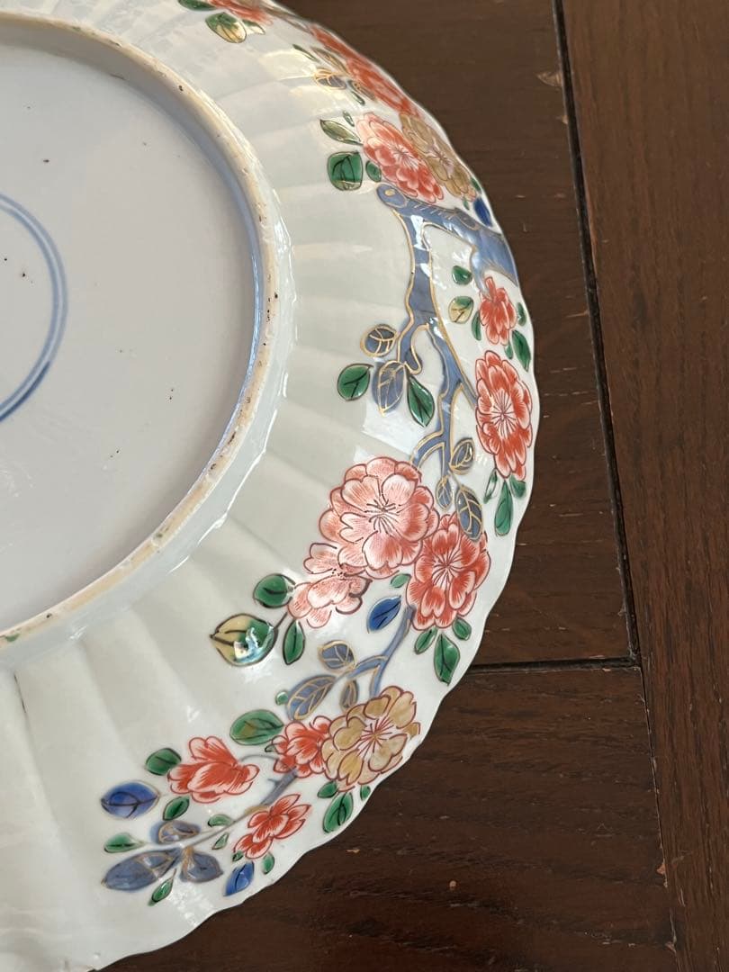 希少清朝初期　康熙年間　五彩　桜花輪花八寸皿　花籠　中国古玩古伊万里中国古美術