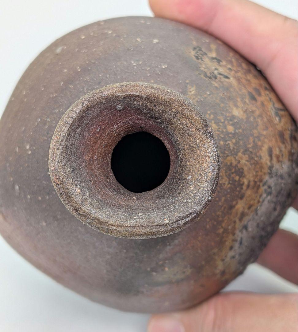 岡山県重要無形文化財 金重晃介 備前焼 扁壺徳利 四方桟共箱合布栞 とっくり