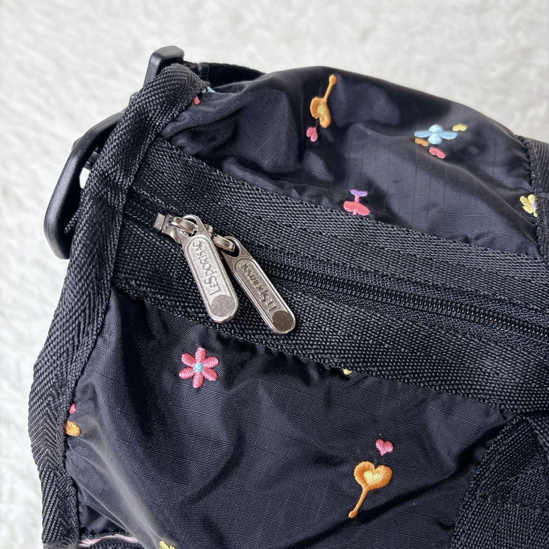 美品✨LeSportsac ボストンバッグ 花柄 刺繍 レスポ ポーチ ブラック