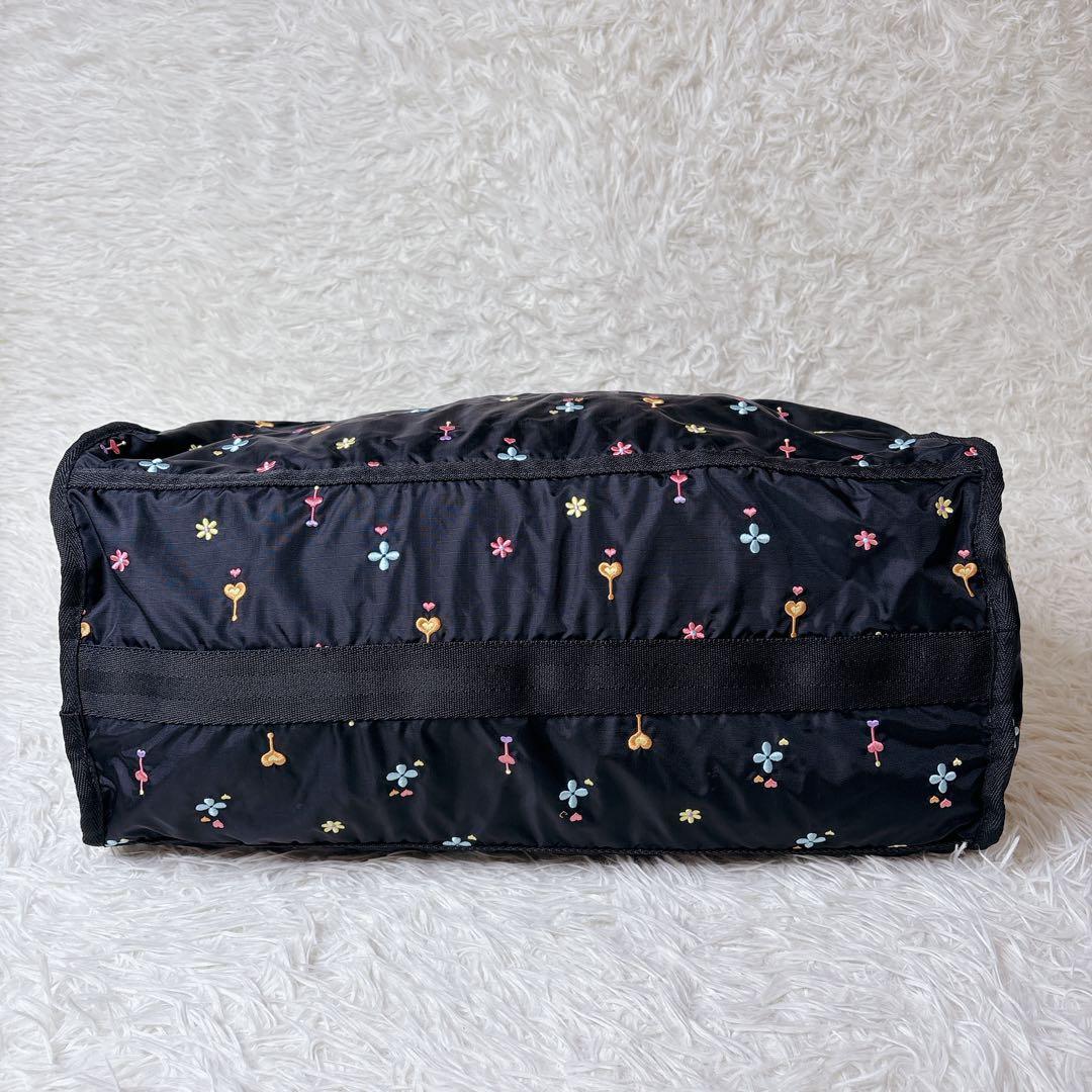 美品✨LeSportsac ボストンバッグ 花柄 刺繍 レスポ ポーチ ブラック