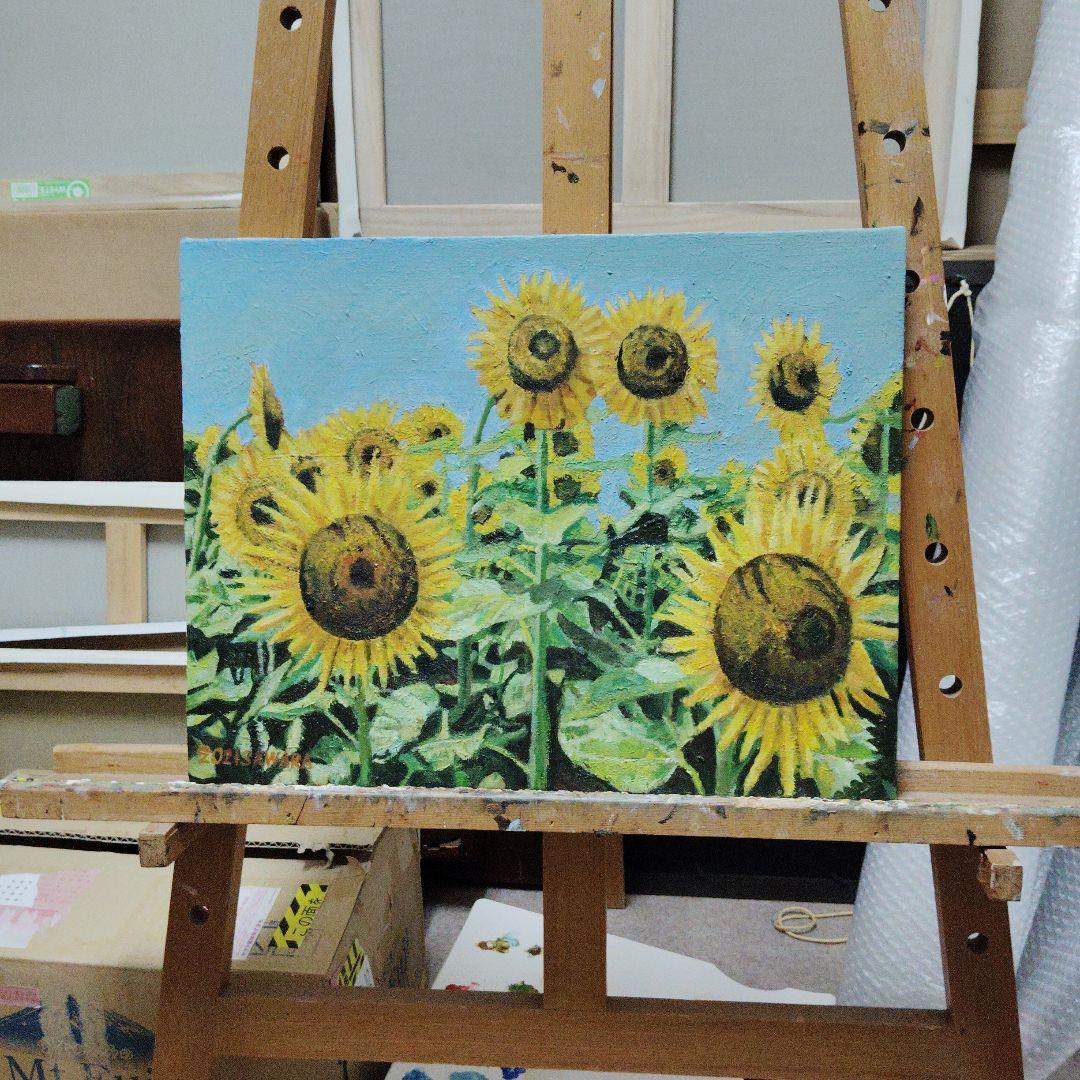 絵画、額装、油彩、F6号、7月のひまわり畑、佐原聖春