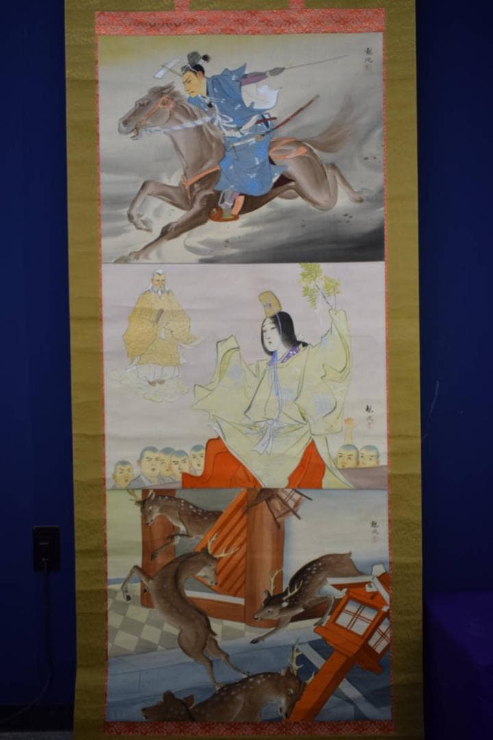 真作/観風/親鸞聖人/神鹿/春日明神/岡崎/能舞図/大幅/布袋屋掛軸HK-77