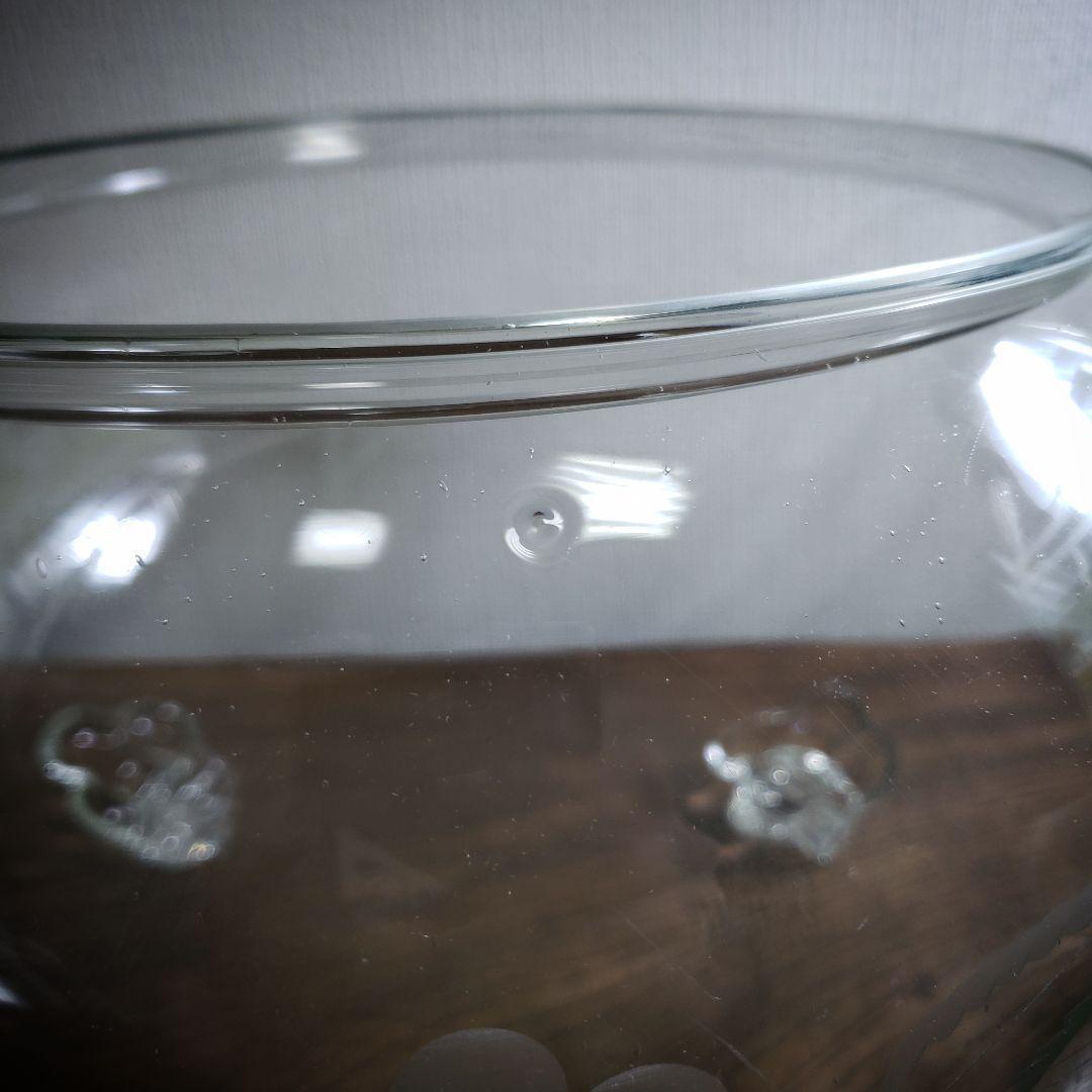 金魚鉢 明治 大正 昭和初期 昭和レトロ 切子 グラビュール 花 猫足 気泡多数