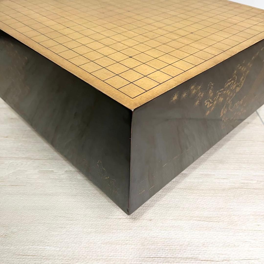 碁盤 黒漆塗 金蒔絵 鷹 松 柾目 高級 6寸盤 厚さ18㎝