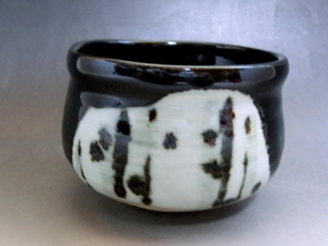 茶碗■黒織部「岡本篤」天神窯 桐共箱 お茶道具 古美術 時代物 骨董品■