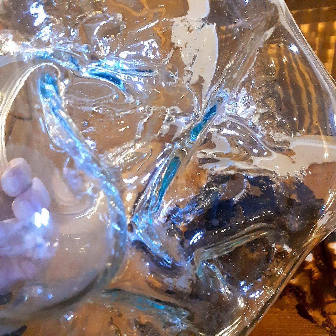 輸入雑貨　バリ島　手吹きガラスアート　オブジェ　天然木仕様　ハンドメイド