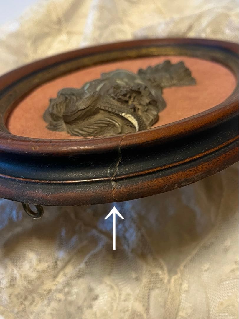 ◆フランスアンティーク｜手彫りピューター製F額壁掛け女性像、手作り雑貨置物レトロ