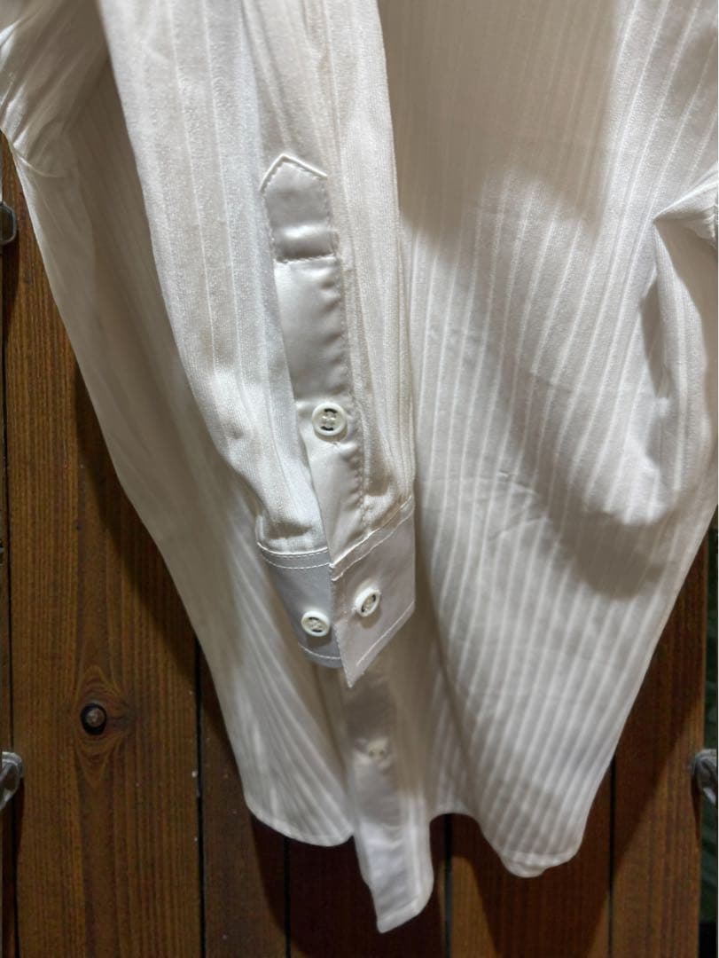 社交ダンスgentil HOMME M長袖シャツ リブ伸縮オフ白