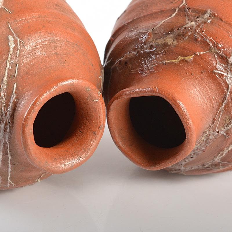 備前焼　新備前　珍壺　徳利　一対　銘「雪柳」　極め箱　C　6081