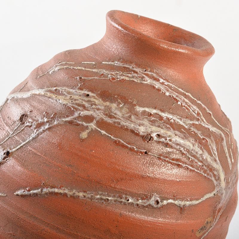 備前焼　新備前　珍壺　徳利　一対　銘「雪柳」　極め箱　C　6081